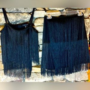 Sincerely Jules black fringe skirt and top S party cocktail 🖤